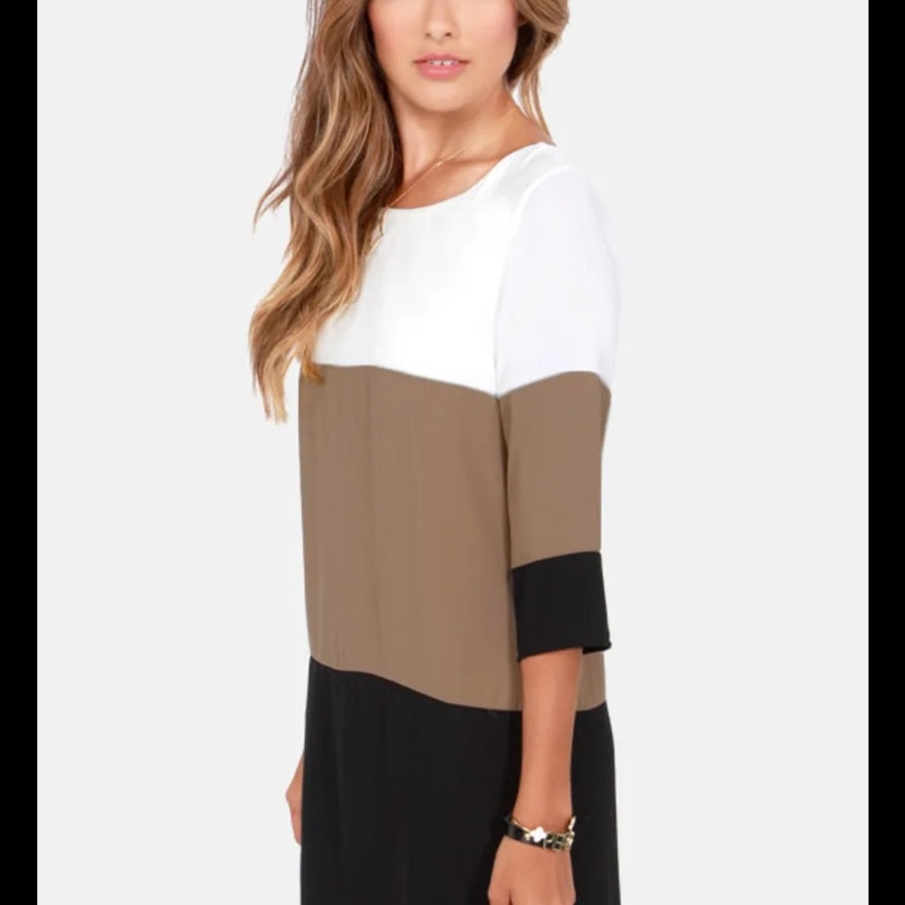 🍊Citrus Grove Taupe Color Block Shift Dress. Size L